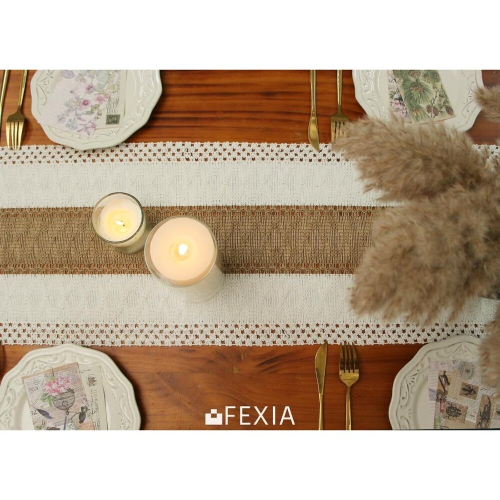 72' Long Pottery Barn Furniture Farmhouse Rustic Macrame Burlap Table Decoration - Picture 6 of 7